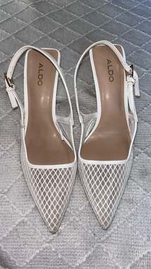 ALDO Elouise White Mesh Pointed Toe Slingback Heels Size 7.5M